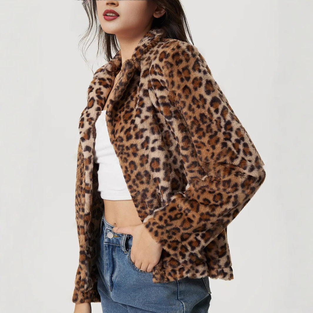Buckle Lapel Leopard Print Coat