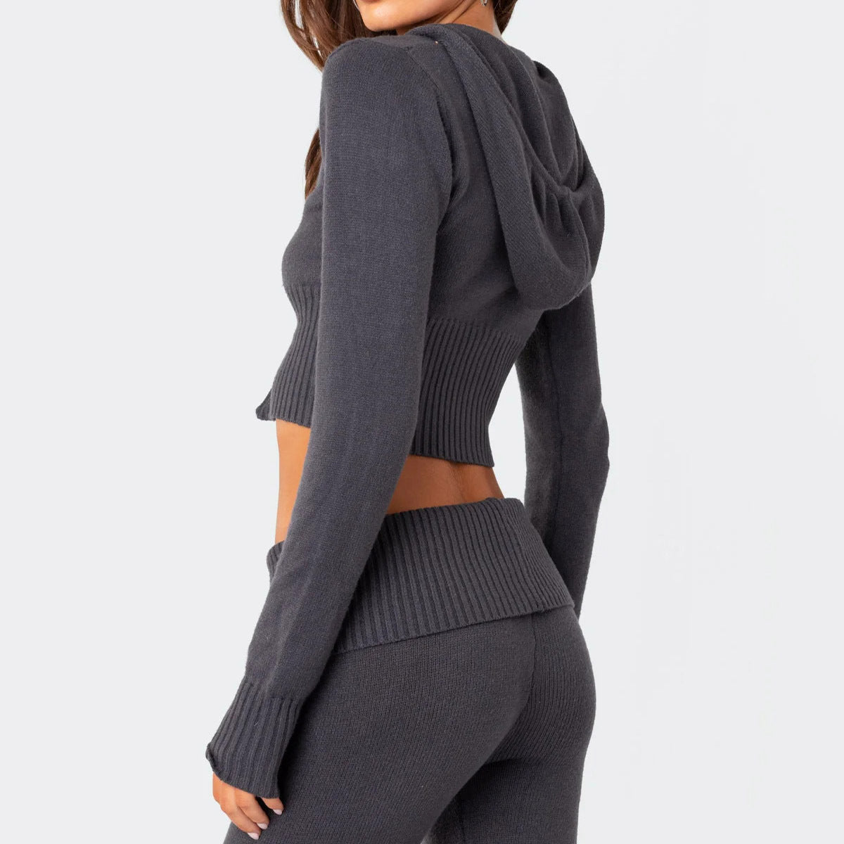 Ladies Knitted Hooded 2 Pcs Suit