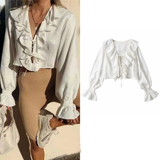 Women's Elegant White Chiffon Top