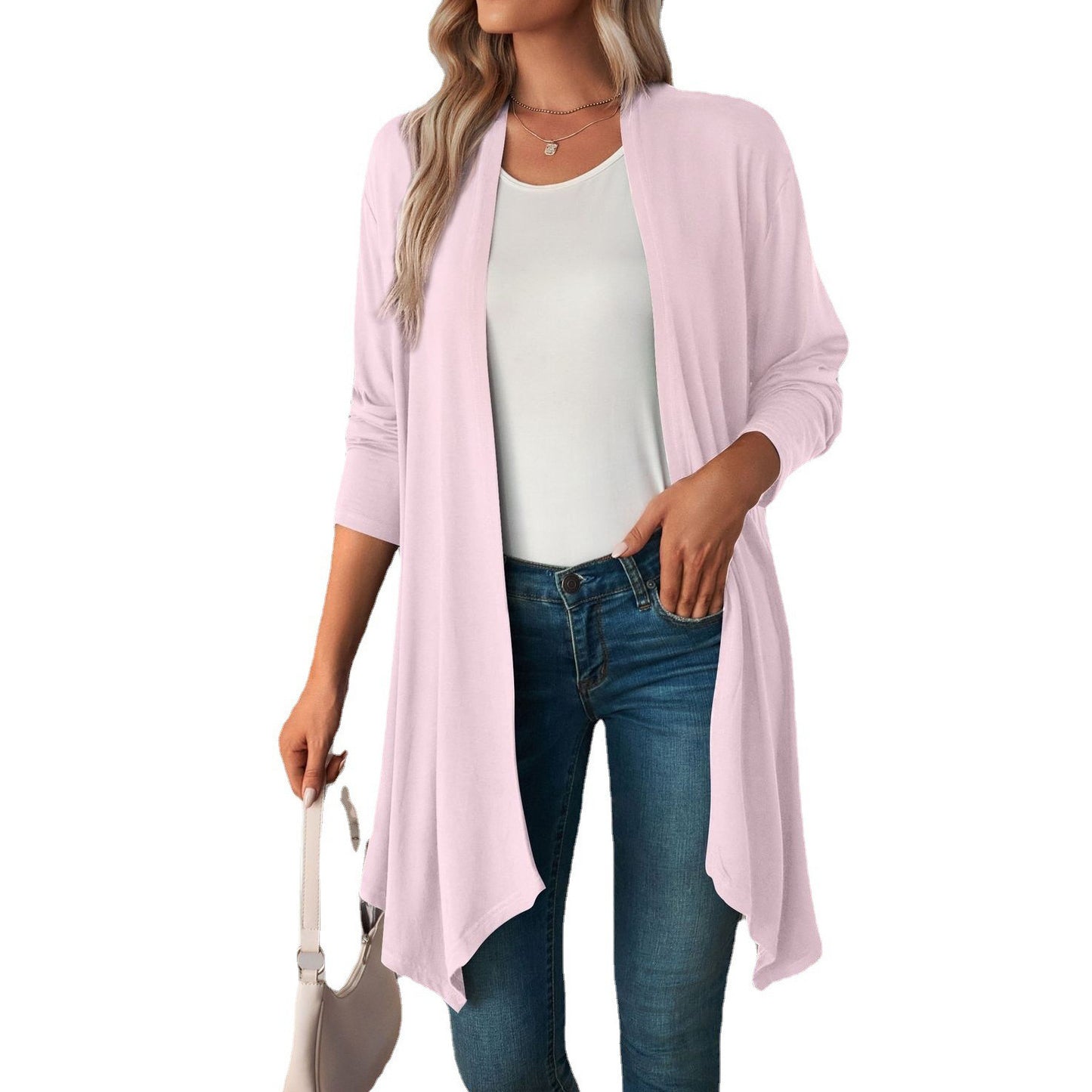 Solid Color Long Sleeved Cardigan For Women