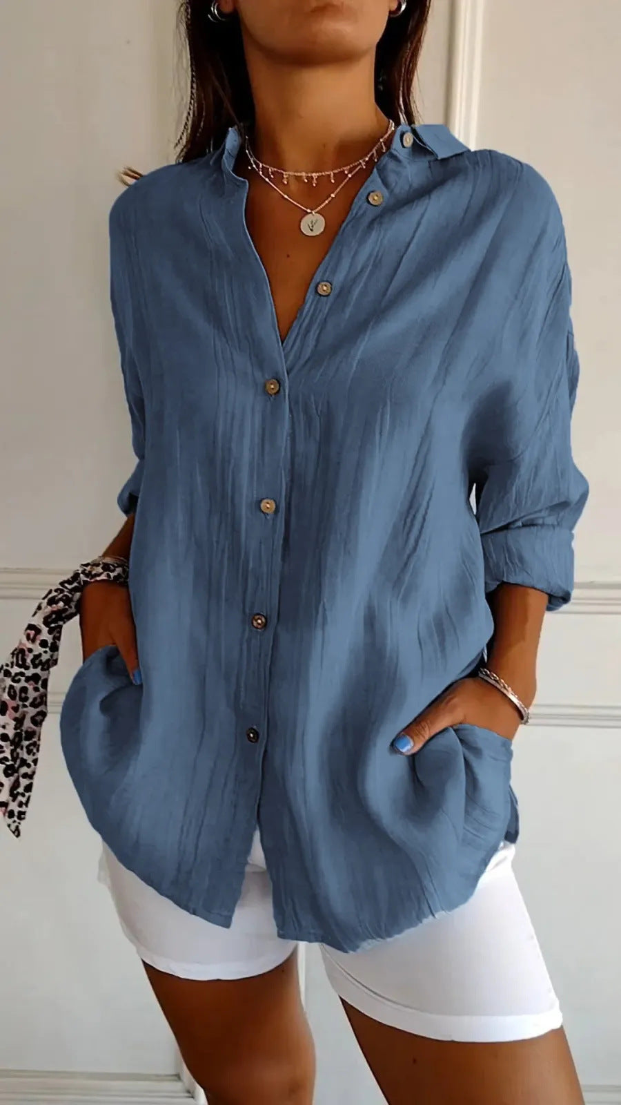 Women's Single-breasted Pleated Shirt