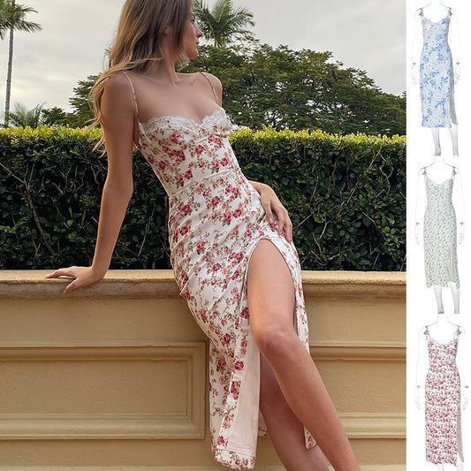 Lace Floral Mid Calf Dress