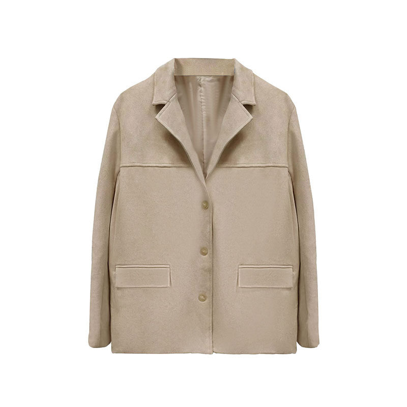 Artistic Retro Brown Lapel Jacket With Pockets