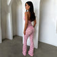 See Through Halter Back Jumpsuit