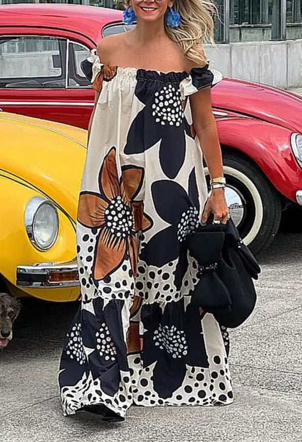 Off-The-Shoulder Long Printed  Dress