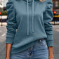 Lapel Hooded Solid Color Long-Sleeved Hoodie For Women