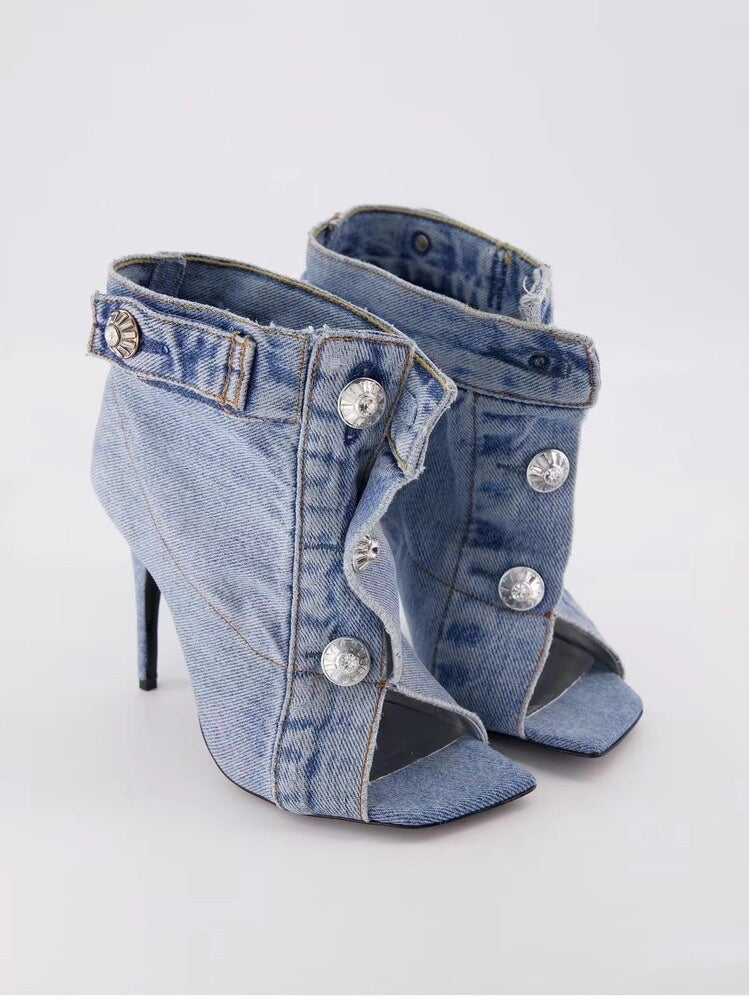 Rivets Denim Short Booties