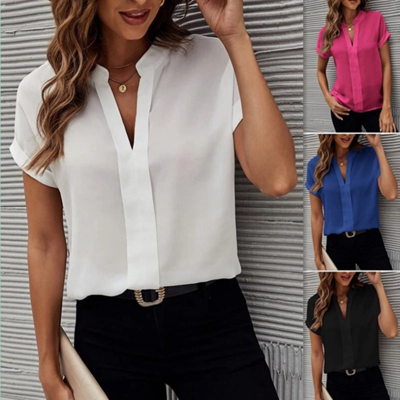 Women's V-neck Short Sleeved Shirt