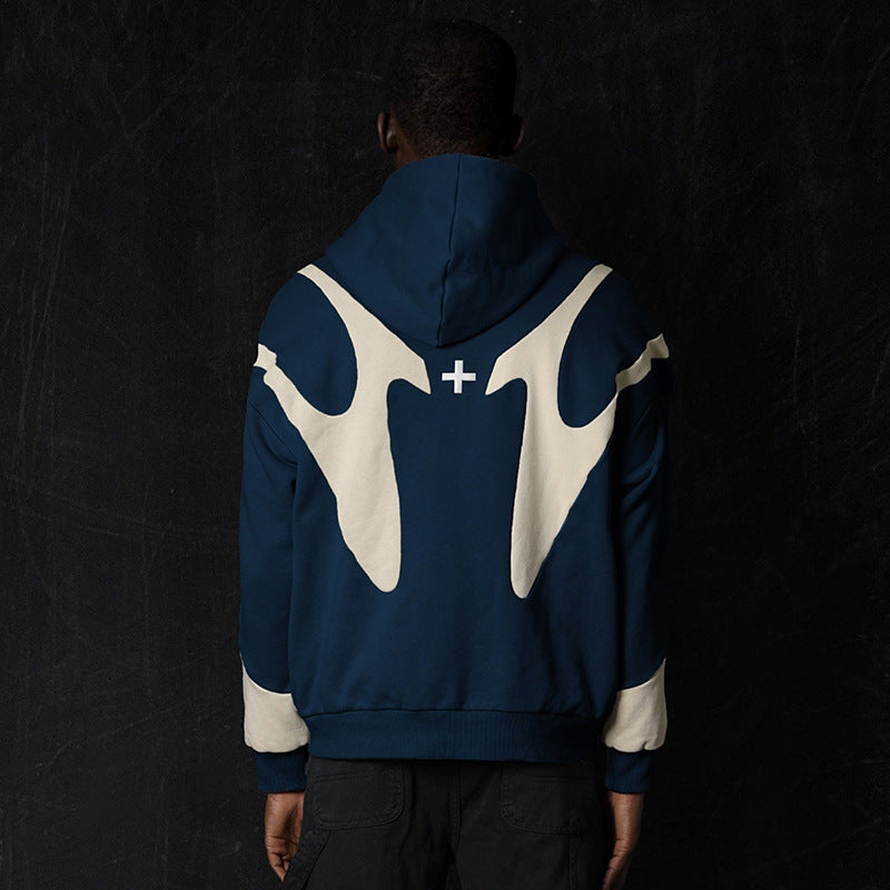 Pattern Stitching Trendy Zipper Hoodie For Men
