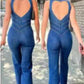 Retro High Waist Denim Jumpsuit