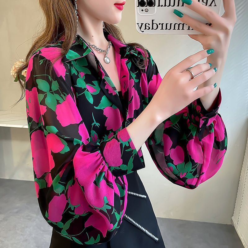 Lantern Sleeve Chiffon Shirt