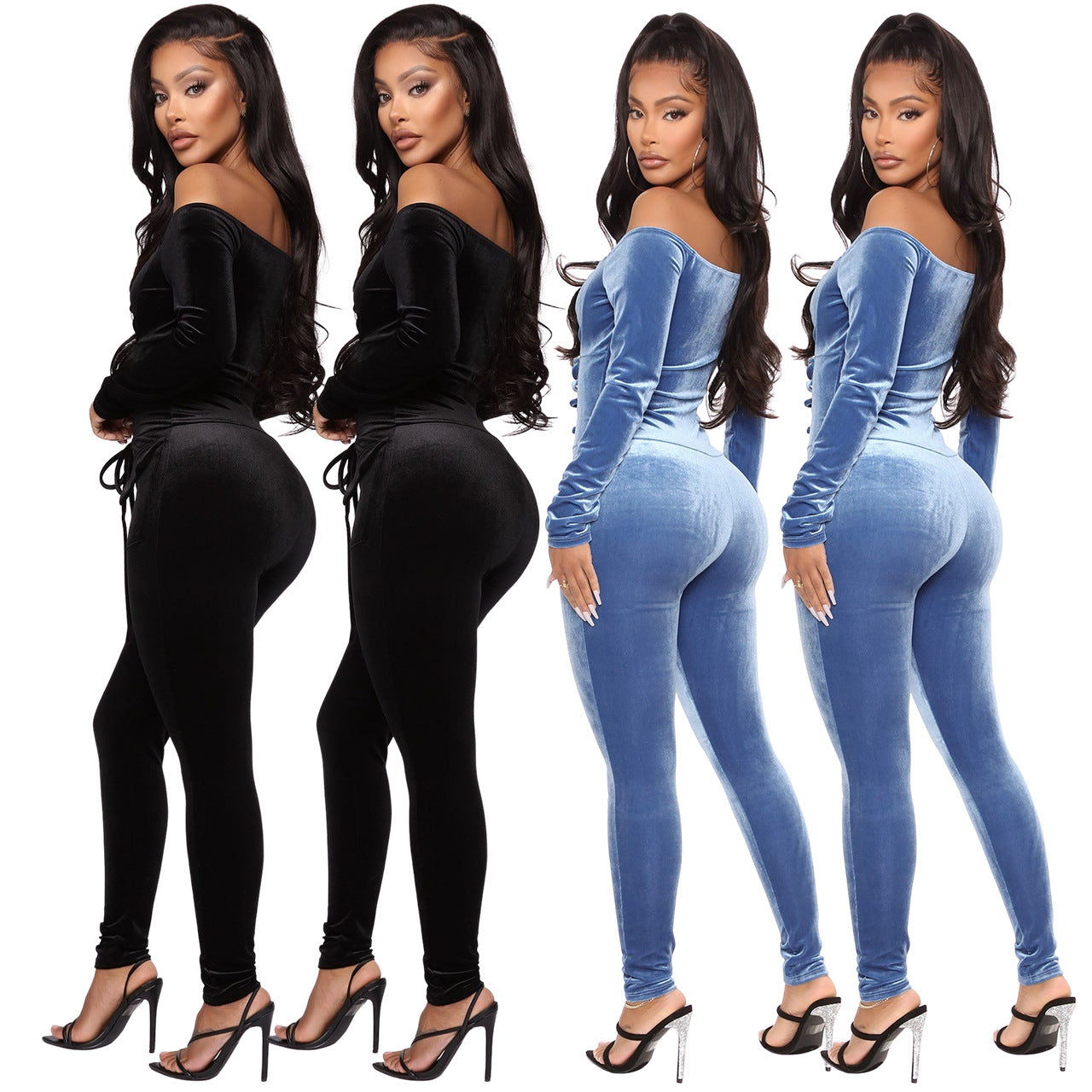 Velvet Off-the-shoulder Fitted Jumpsuit