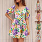 Printed V-Neck  Beach  Dress