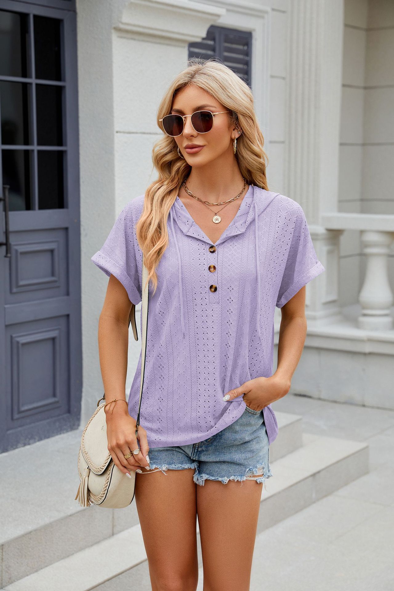 Hooded Button T-shirt