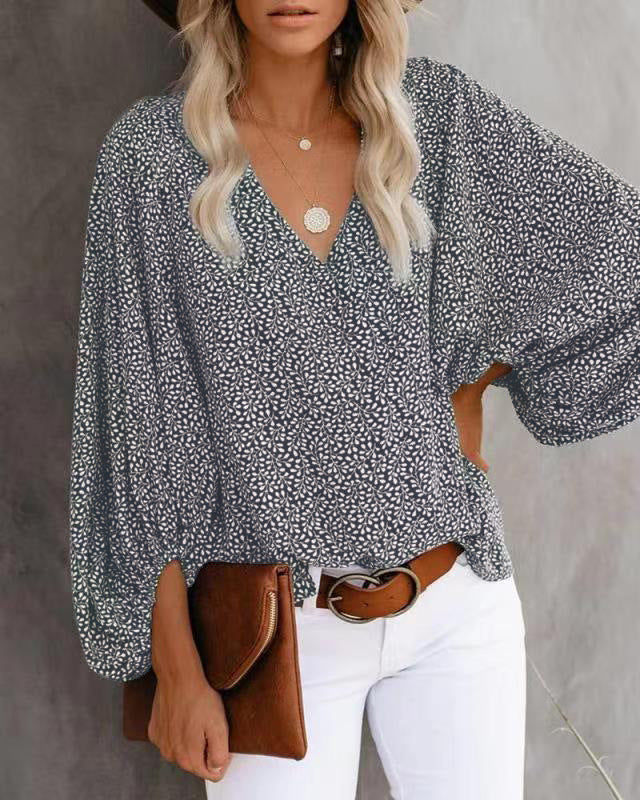 Printed Balloon Sleeve Blouse