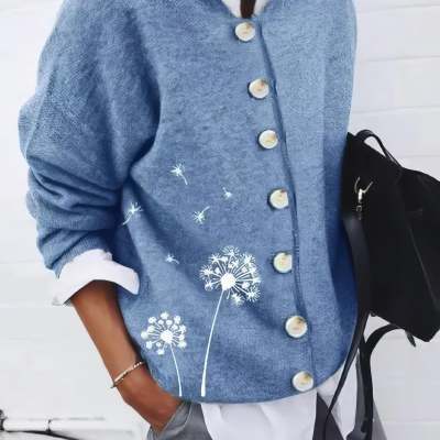 Cashmere Wool Printing Long Sleeved Cardigan For Women