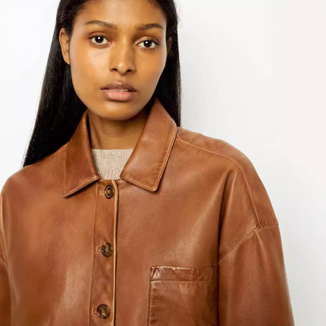 PU Leather 1/2 Coat For Women