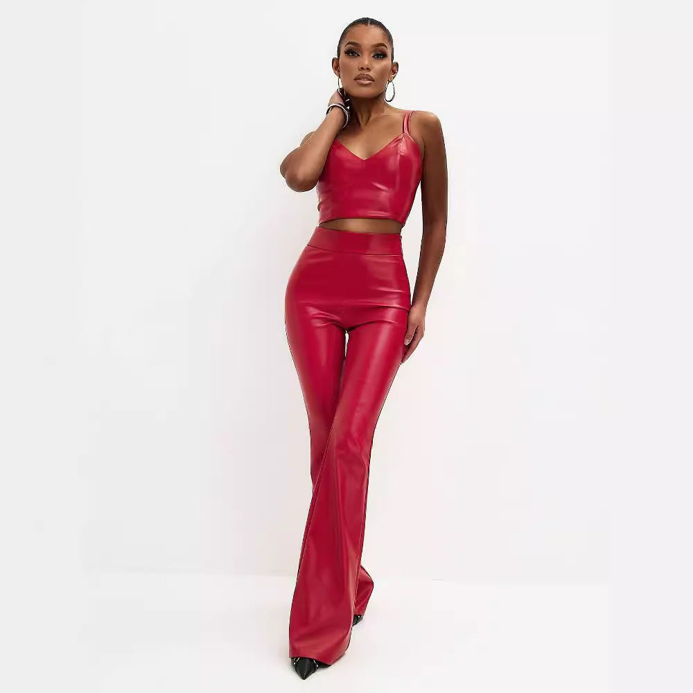 Women's Glossy Flared Pants Suit