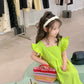 Girls Flounced Sleeve Ruffles Bow Dress