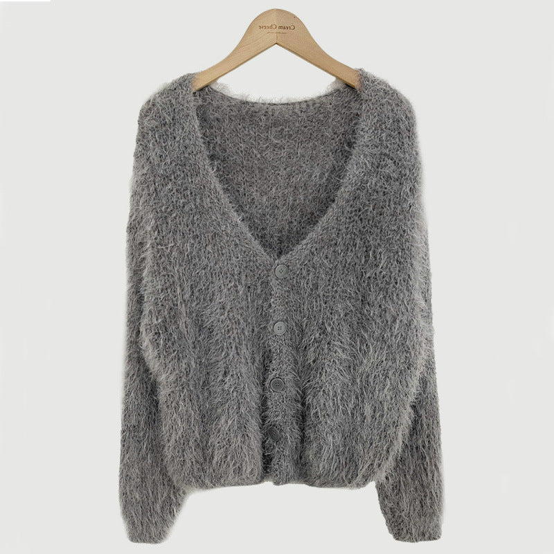 Mink Long-sleeved Knitted Cardigan For Women
