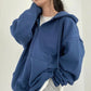 Loose Long Sleeve Zipper Pocket Hoodie For Women