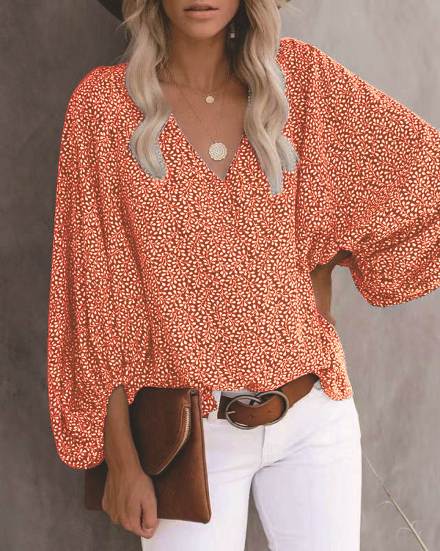 Printed Balloon Sleeve Blouse