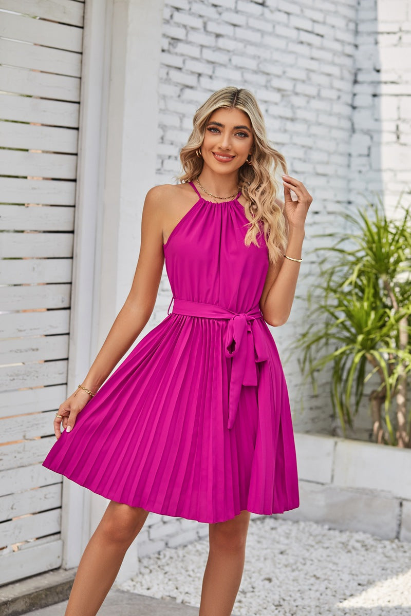 Ladies Pleated Halter Dress