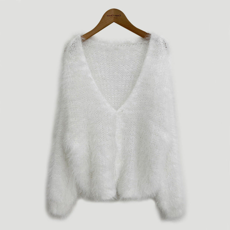 Mink Long-sleeved Knitted Cardigan For Women