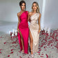 Women's Satin One-shoulder Split Dress