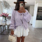 Short Sleeve Hollow Casual Knitted Bow Lace Up Cardigan For Women