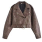 Washed Leather Motorcycle Jacket Women