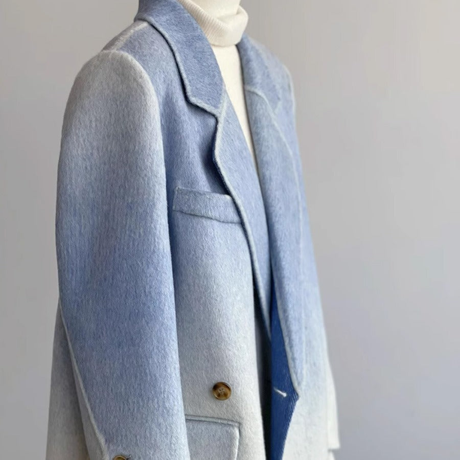 Women's Wool Coat (Blue Gradient White)