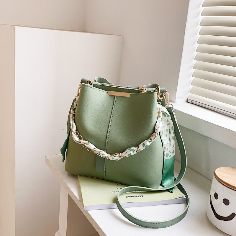 Women's Retro Silk Scarf Bucket Bag