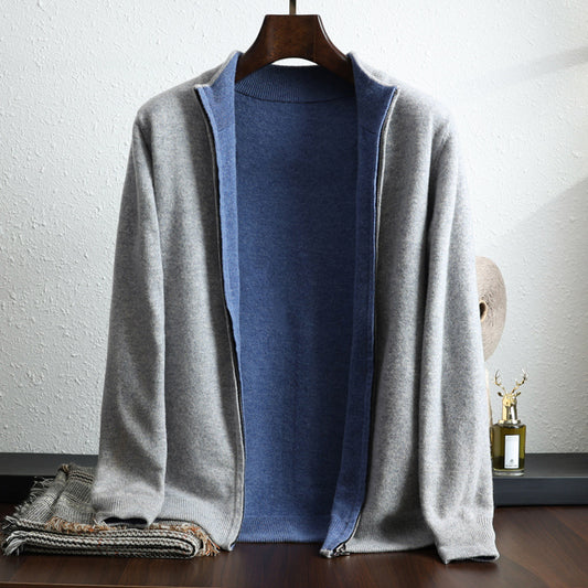 Wool Knit Long Sleeve Zipper Cardigan For Men
