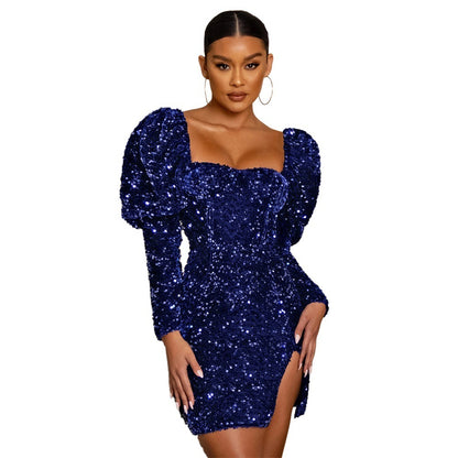 Women's Sequin Bubble Sleeve Dress