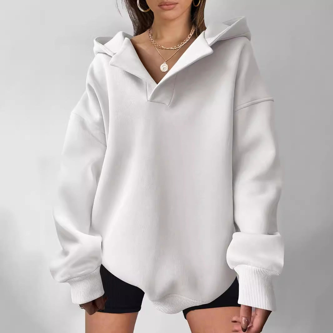 Solid Color Long Sleeve Loose Hoodie For Women