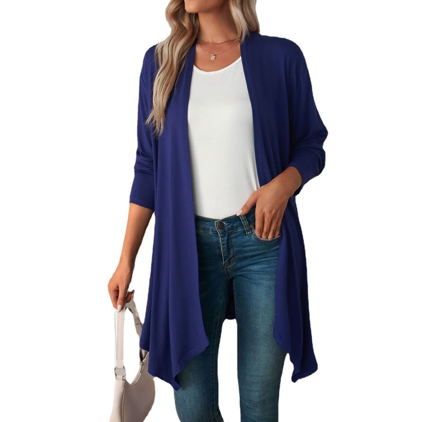 Solid Color Long Sleeved Cardigan For Women
