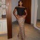 Leopard Print Sequin Stretch Skirt