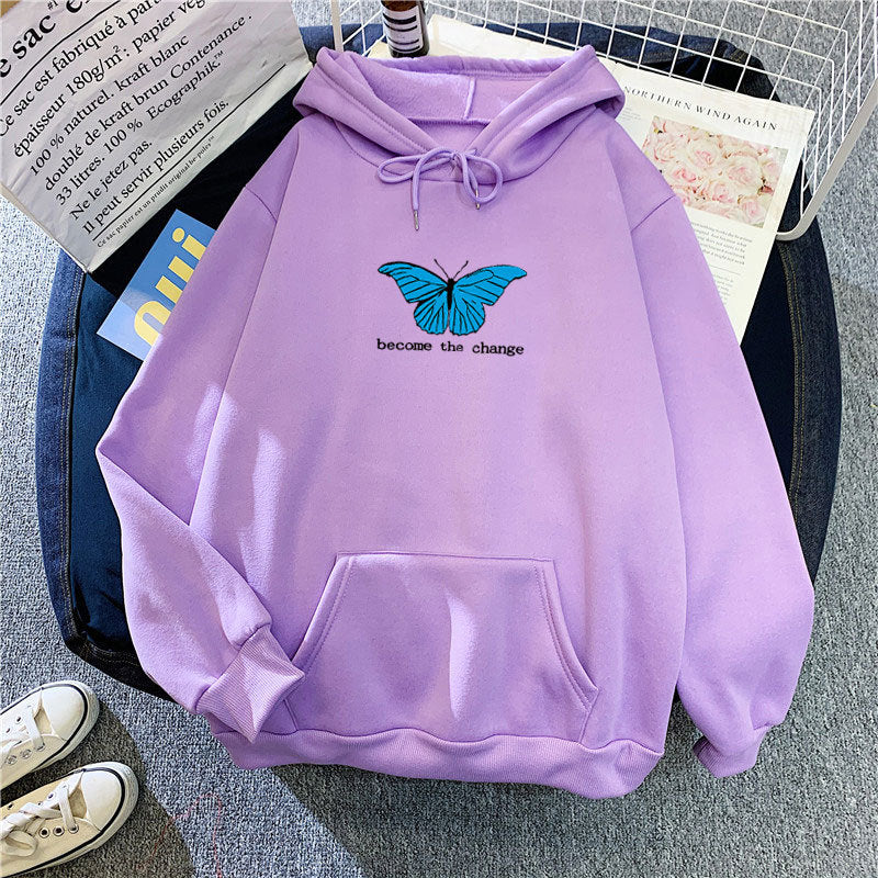 Single Butterfly Autumn And Winter Loose Hoodie For Women