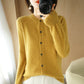 Backed Round Neck Knitted Cardigan For Women