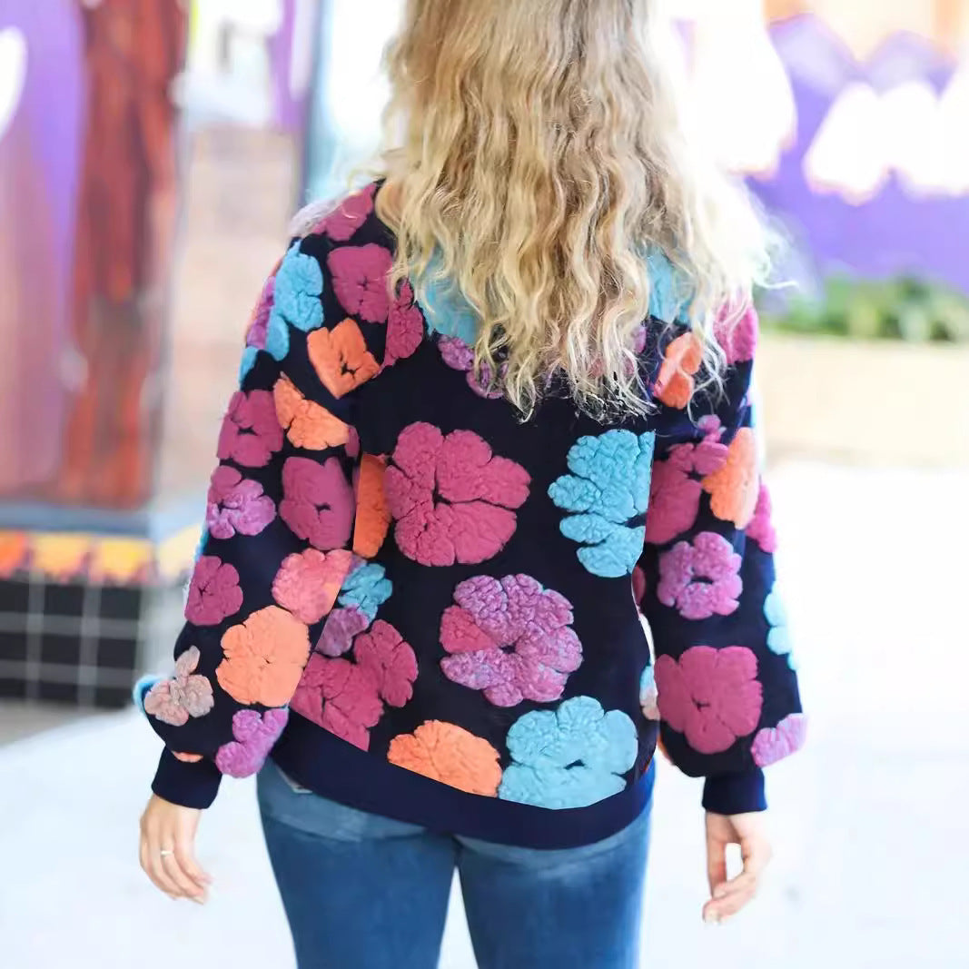 Retro Three-dimensional Flower Sweater