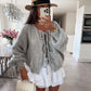 Short Sleeve Hollow Casual Knitted Bow Lace Up Cardigan For Women