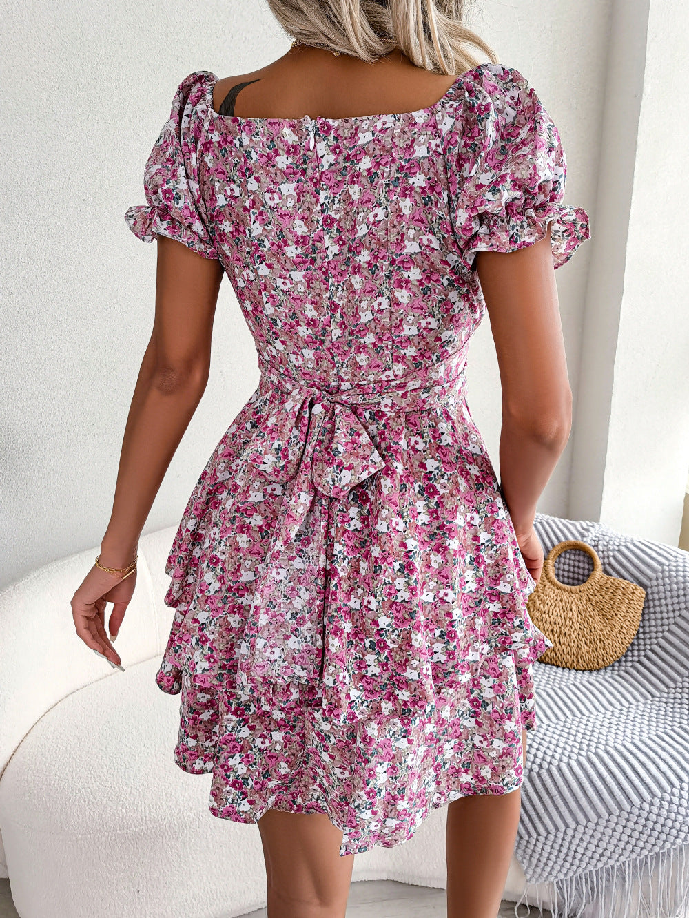 Ladies Floral Shirring Dress