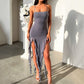 Thigh High Split Ruffle Dress
