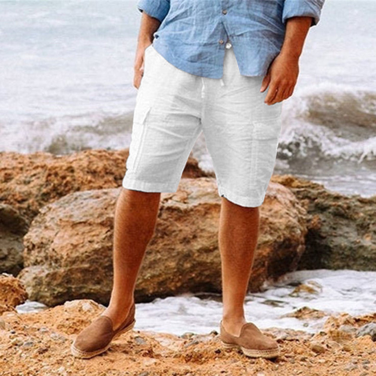 Men's Cotton/Linen Blend Cargo Shorts