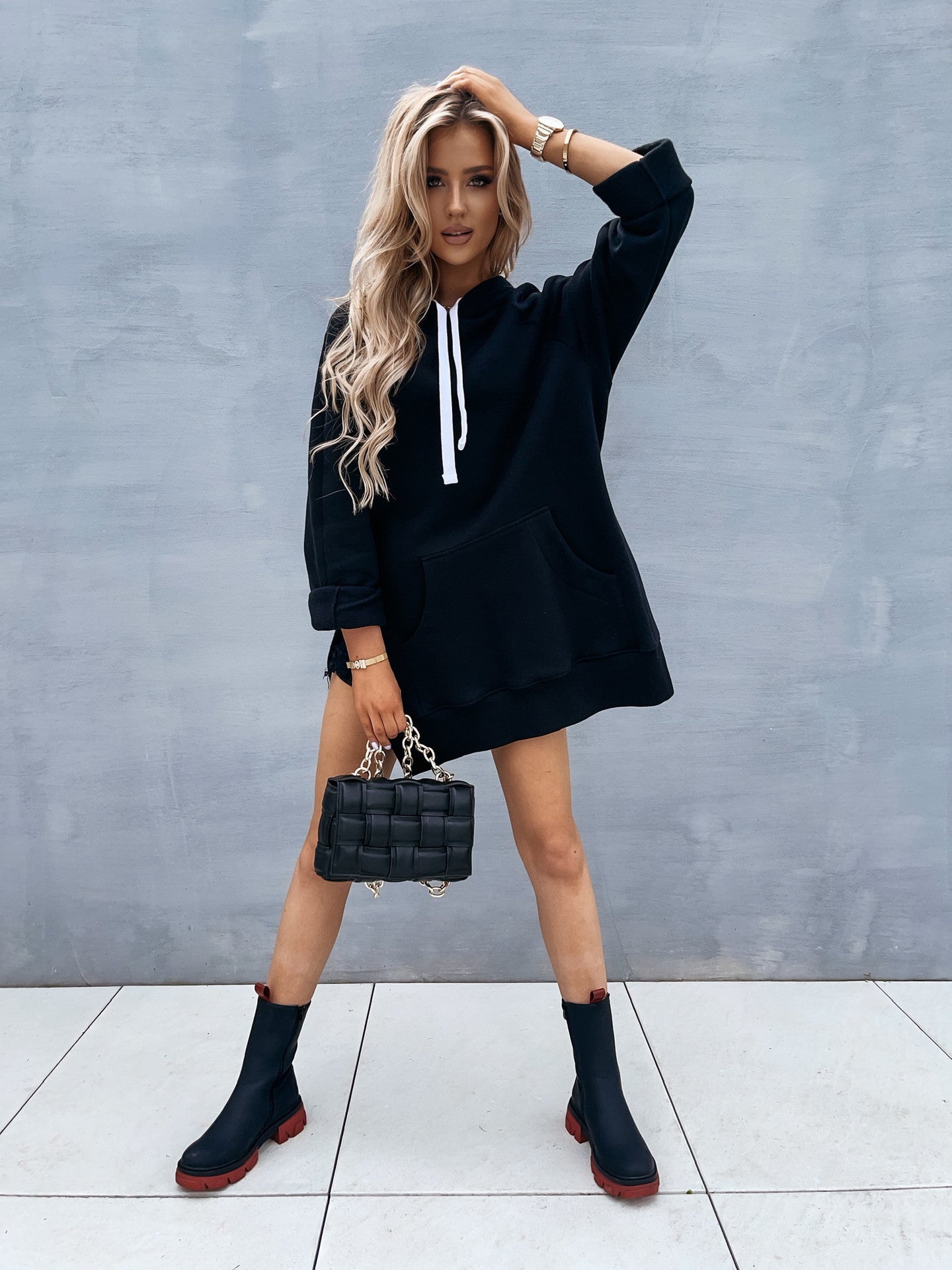 Long Sleeve Solid Color Pullover Hoodie For Women