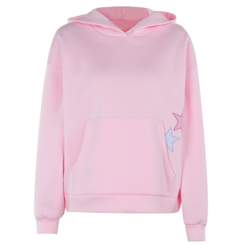 Trendy Affixed Cloth Embroidered Hoodie For Women