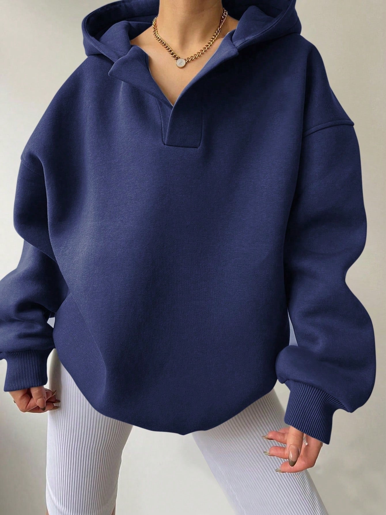 Solid Color Long Sleeve Loose Hoodie For Women