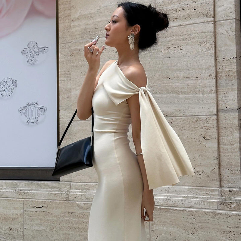 One-shoulder Ribbon Long Evening Dress
