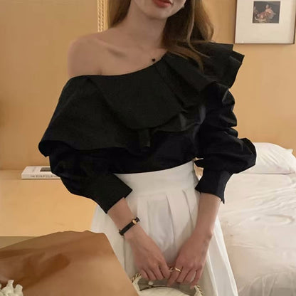 Elegant Uno Shoulder Double Layer Blouse